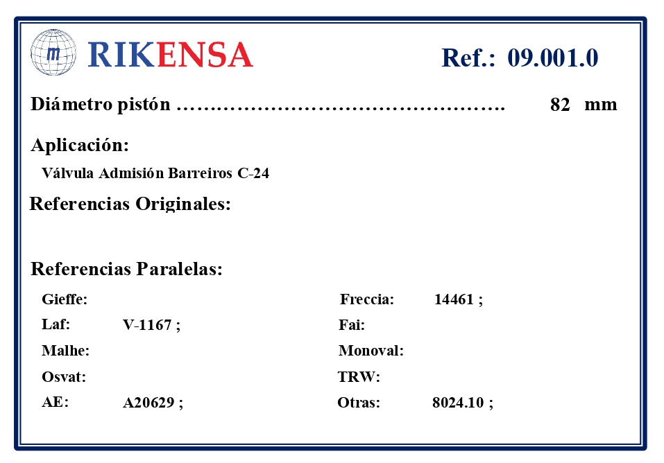 EQUIVALENCIAS ORIGINALES Y PARALELAS VALVULAS