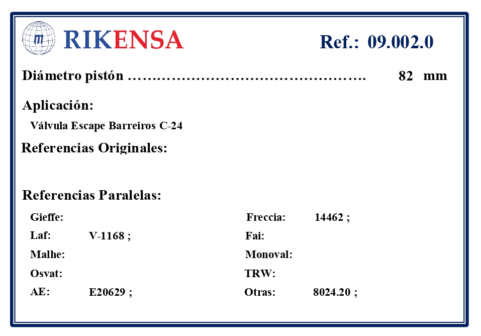 EQUIVALENCIAS ORIGINALES Y PARALELAS VALVULAS
