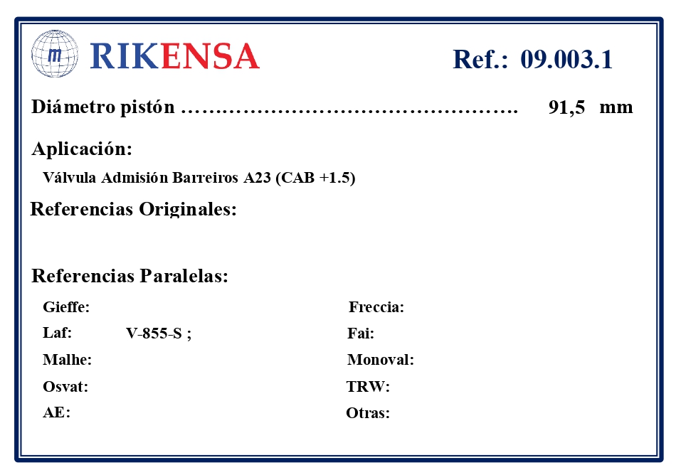 EQUIVALENCIAS ORIGINALES Y PARALELAS VALVULAS