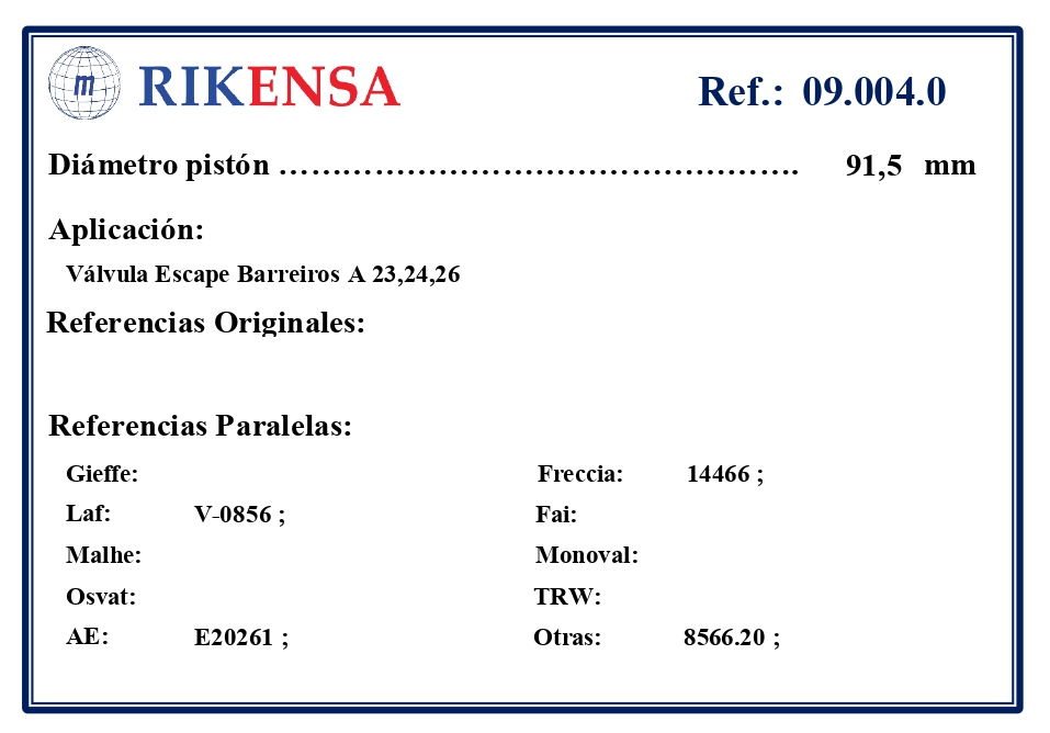 EQUIVALENCIAS ORIGINALES Y PARALELAS VALVULAS