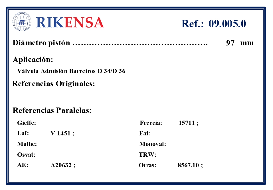 EQUIVALENCIAS ORIGINALES Y PARALELAS VALVULAS