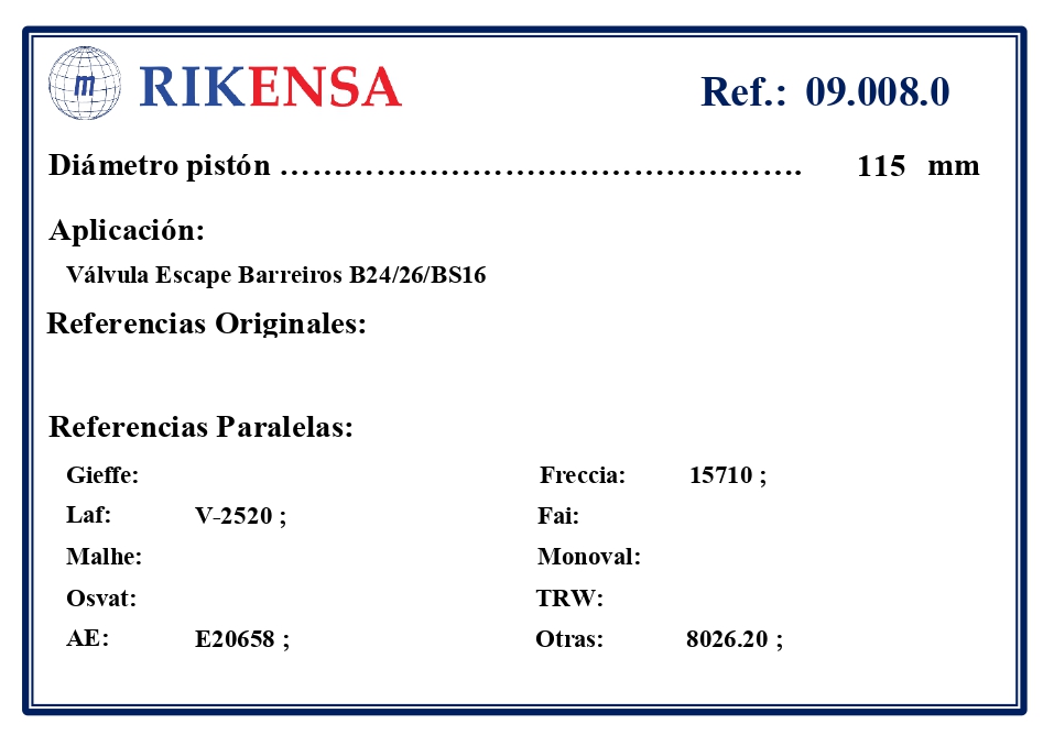 EQUIVALENCIAS ORIGINALES Y PARALELAS VALVULAS