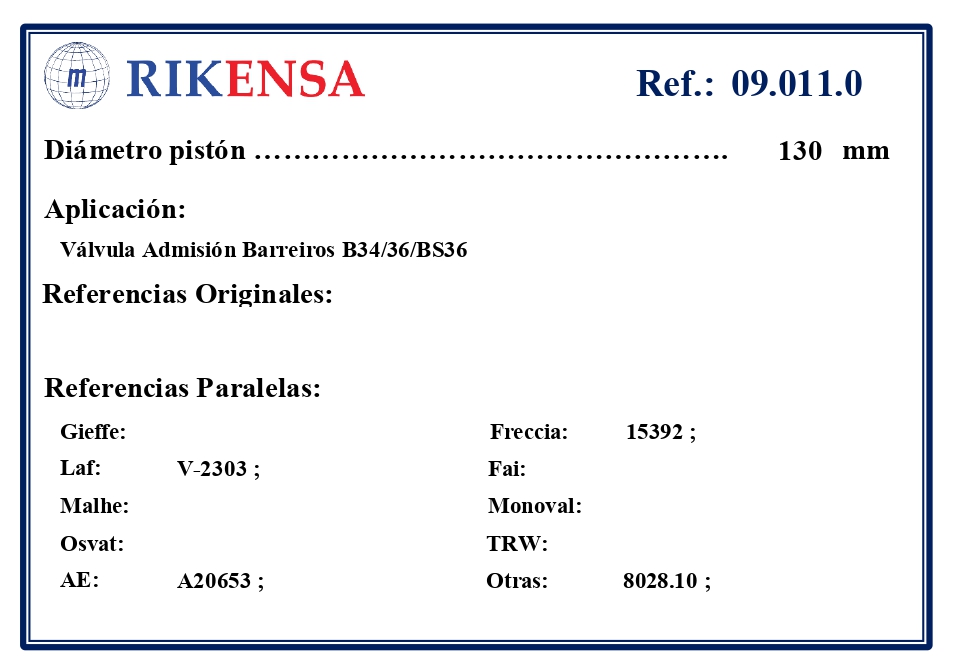 EQUIVALENCIAS ORIGINALES Y PARALELAS VALVULAS