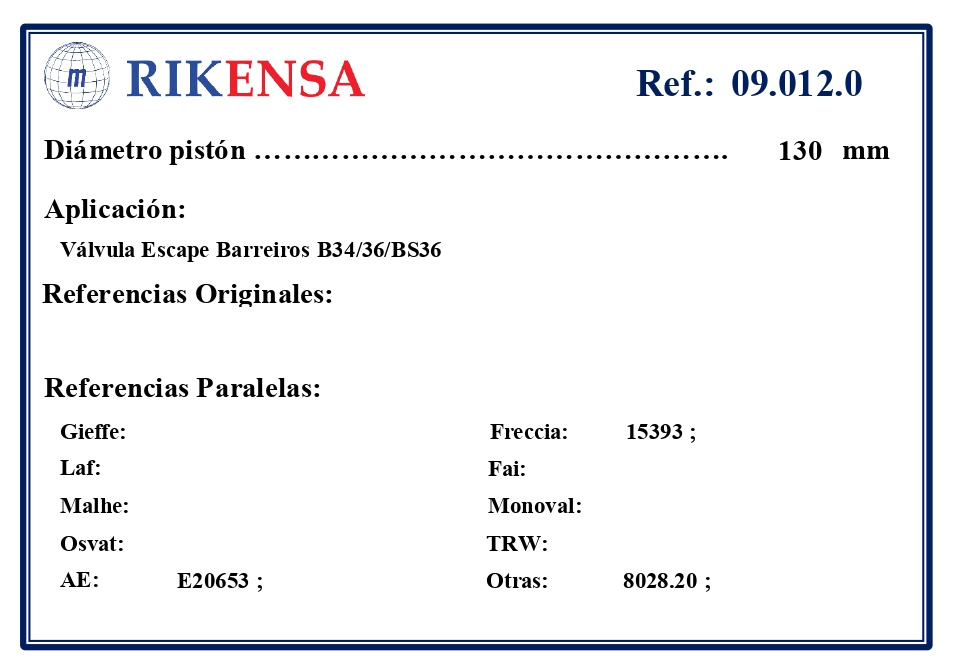 EQUIVALENCIAS ORIGINALES Y PARALELAS VALVULAS