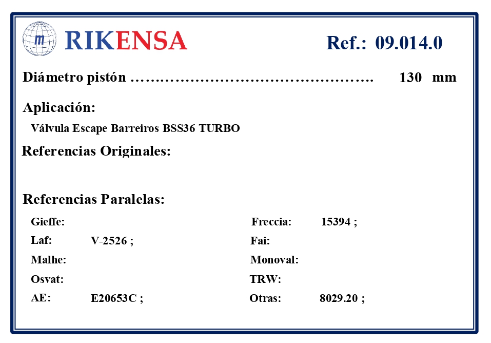 EQUIVALENCIAS ORIGINALES Y PARALELAS VALVULAS