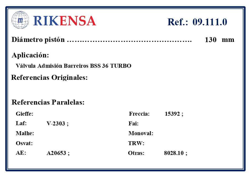 EQUIVALENCIAS ORIGINALES Y PARALELAS VALVULAS