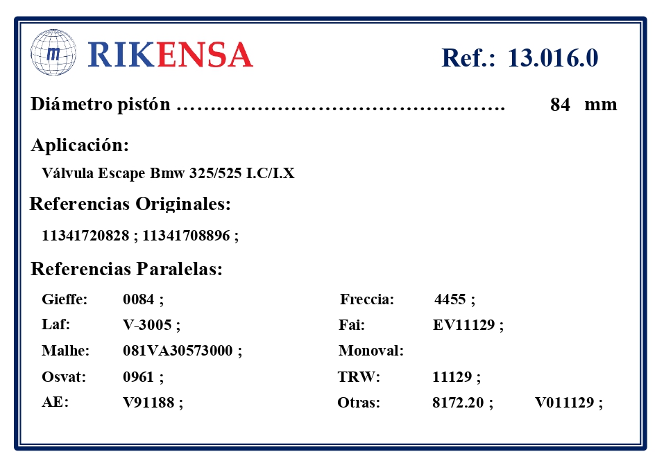 EQUIVALENCIAS ORIGINALES Y PARALELAS VALVULAS
