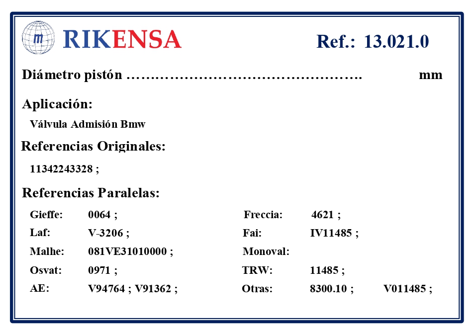 EQUIVALENCIAS ORIGINALES Y PARALELAS VALVULAS