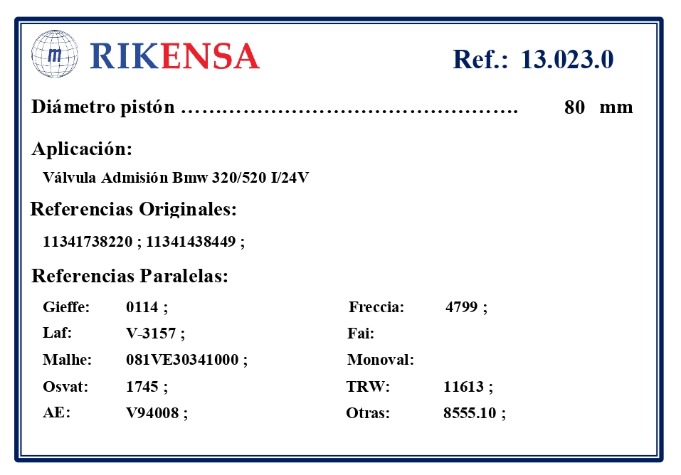 EQUIVALENCIAS ORIGINALES Y PARALELAS VALVULAS