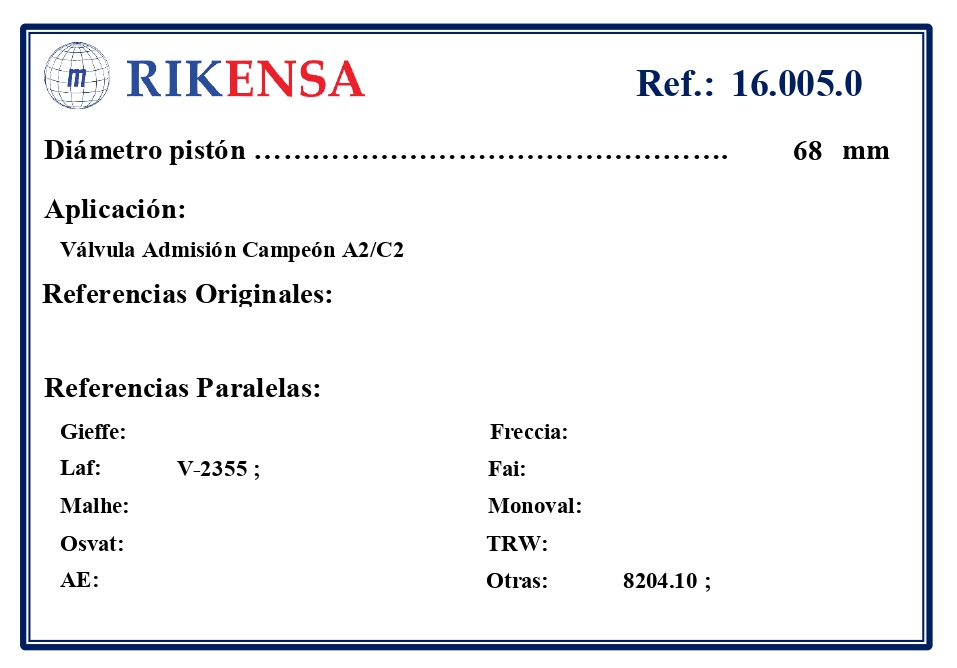 EQUIVALENCIAS ORIGINALES Y PARALELAS VALVULAS