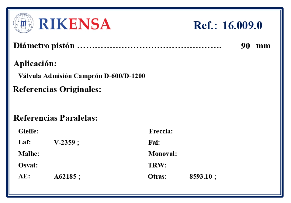 EQUIVALENCIAS ORIGINALES Y PARALELAS VALVULAS