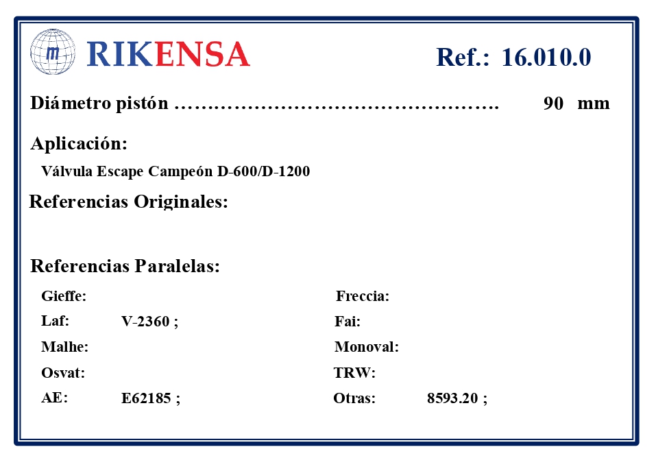 EQUIVALENCIAS ORIGINALES Y PARALELAS VALVULAS