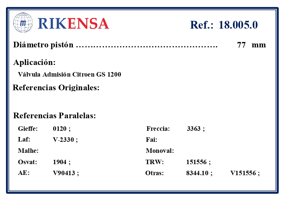 EQUIVALENCIAS ORIGINALES Y PARALELAS VALVULAS