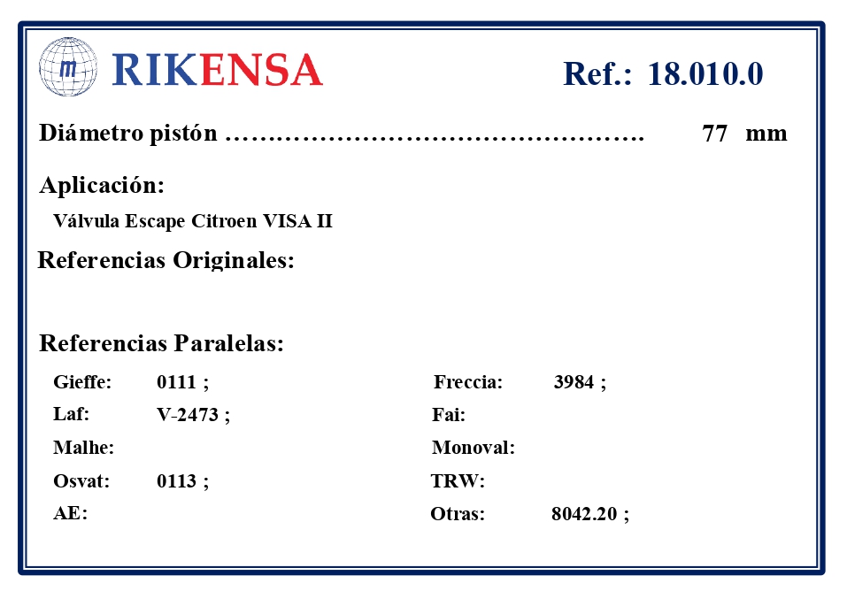 EQUIVALENCIAS ORIGINALES Y PARALELAS VALVULAS