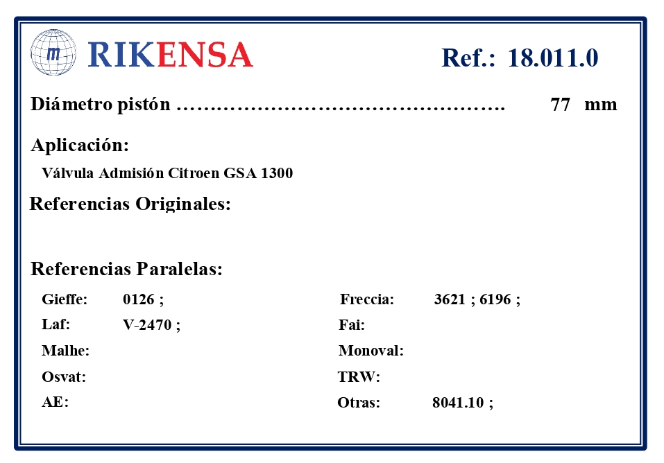 EQUIVALENCIAS ORIGINALES Y PARALELAS VALVULAS