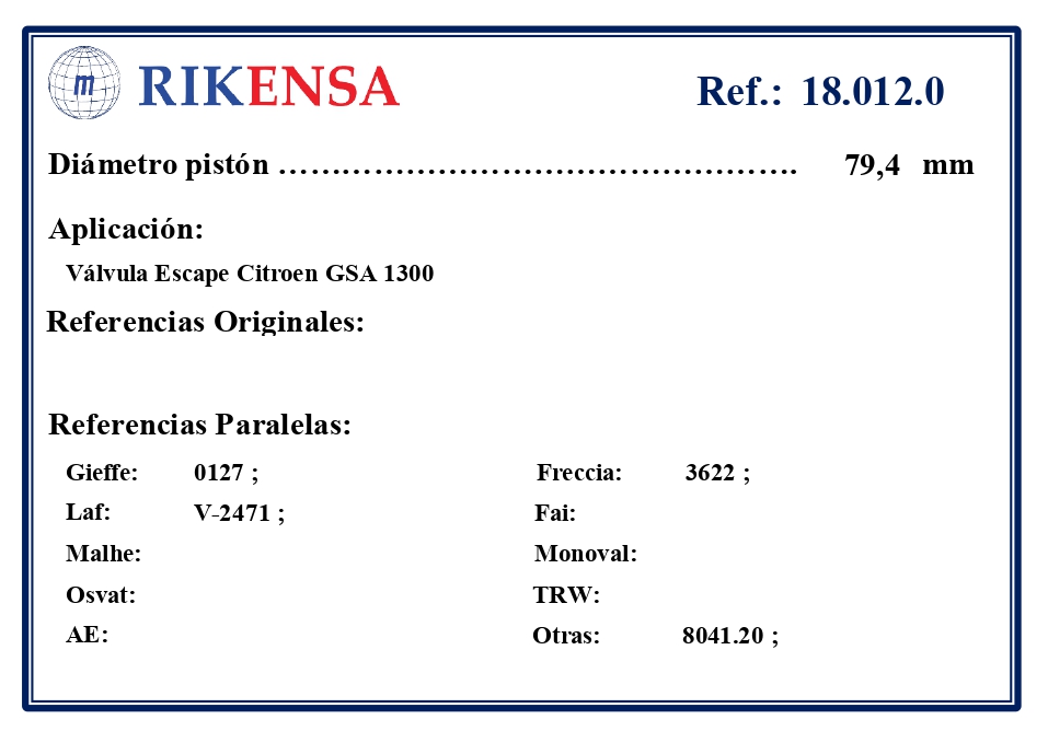 EQUIVALENCIAS ORIGINALES Y PARALELAS VALVULAS