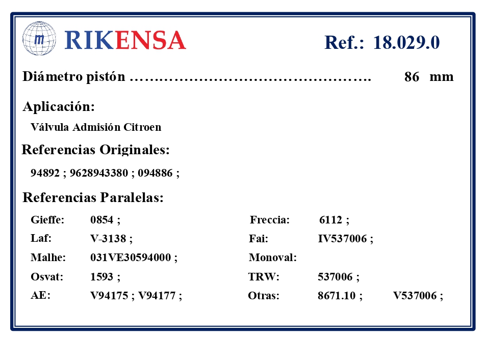 EQUIVALENCIAS ORIGINALES Y PARALELAS VALVULAS