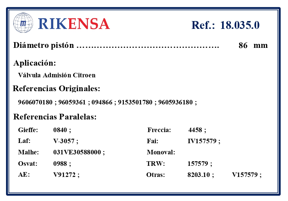 EQUIVALENCIAS ORIGINALES Y PARALELAS VALVULAS