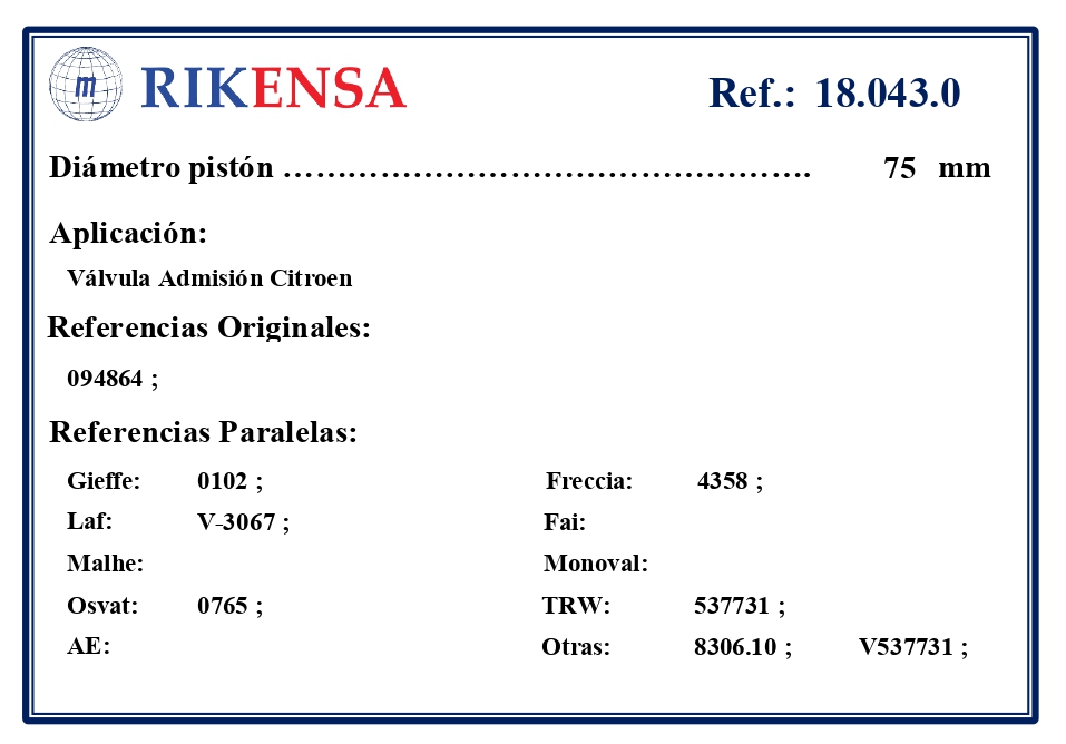 EQUIVALENCIAS ORIGINALES Y PARALELAS VALVULAS