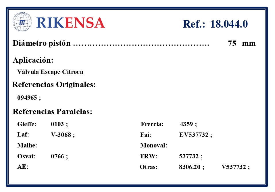 EQUIVALENCIAS ORIGINALES Y PARALELAS VALVULAS