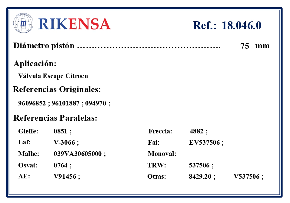 EQUIVALENCIAS ORIGINALES Y PARALELAS VALVULAS