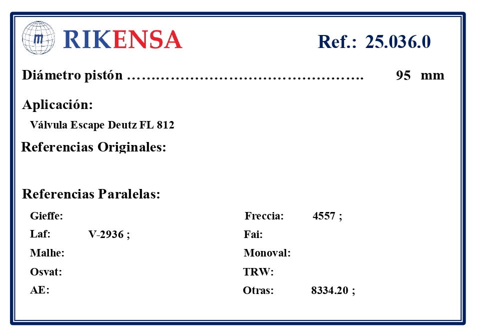 EQUIVALENCIAS ORIGINALES Y PARALELAS VALVULAS