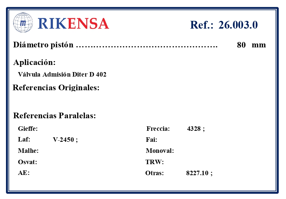 EQUIVALENCIAS ORIGINALES Y PARALELAS VALVULAS