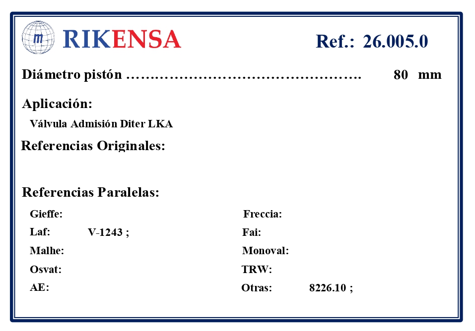 EQUIVALENCIAS ORIGINALES Y PARALELAS VALVULAS