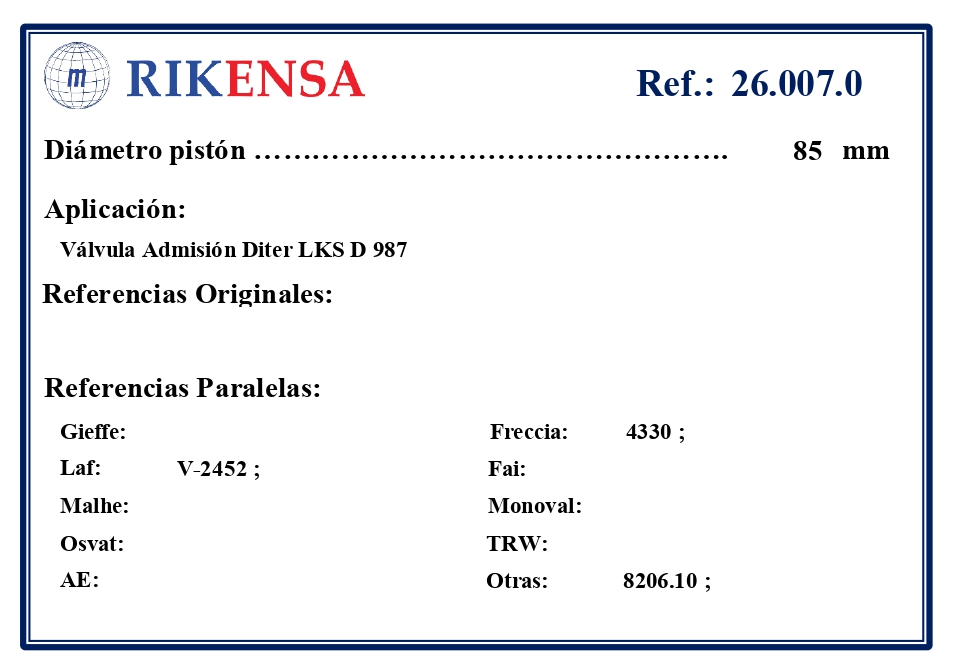 EQUIVALENCIAS ORIGINALES Y PARALELAS VALVULAS