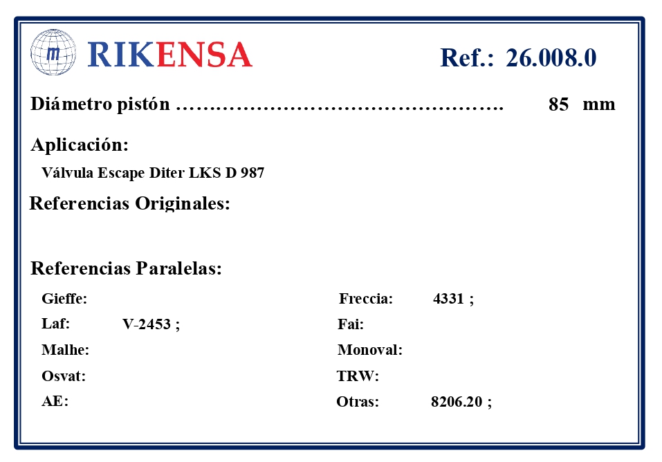 EQUIVALENCIAS ORIGINALES Y PARALELAS VALVULAS