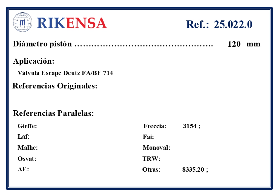 EQUIVALENCIAS ORIGINALES Y PARALELAS VALVULAS