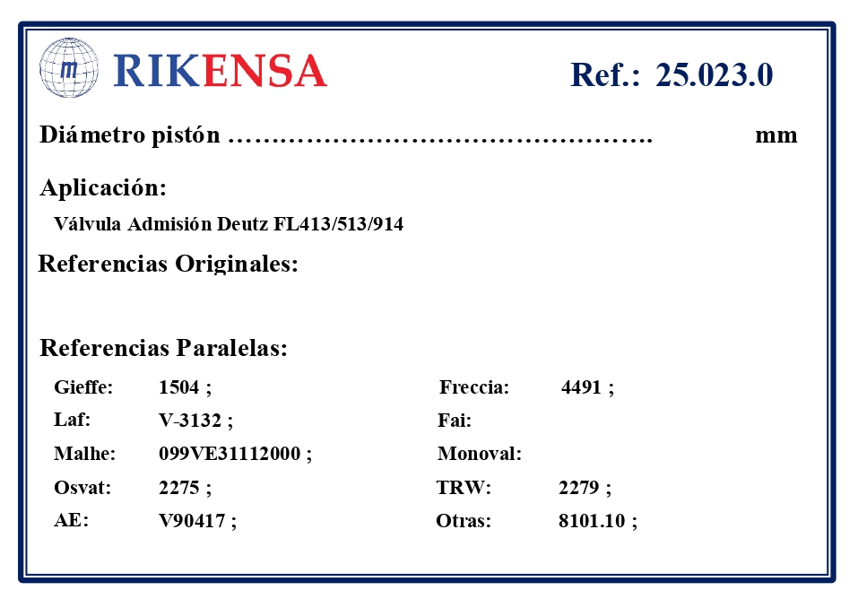 EQUIVALENCIAS ORIGINALES Y PARALELAS VALVULAS