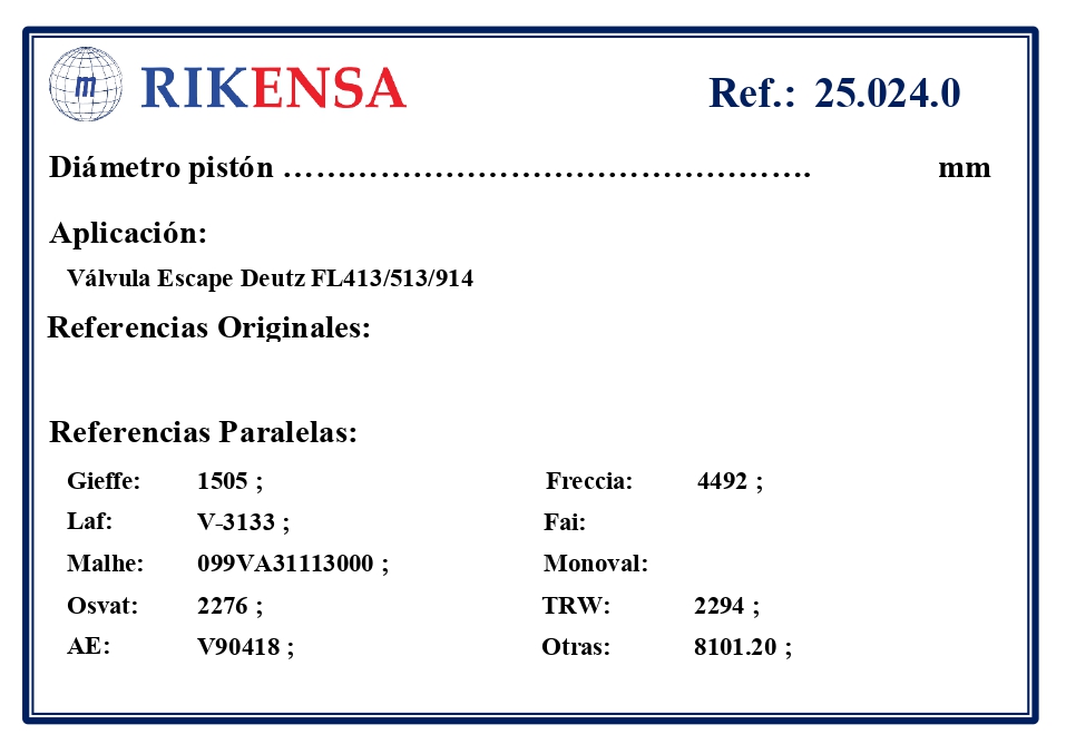 EQUIVALENCIAS ORIGINALES Y PARALELAS VALVULAS