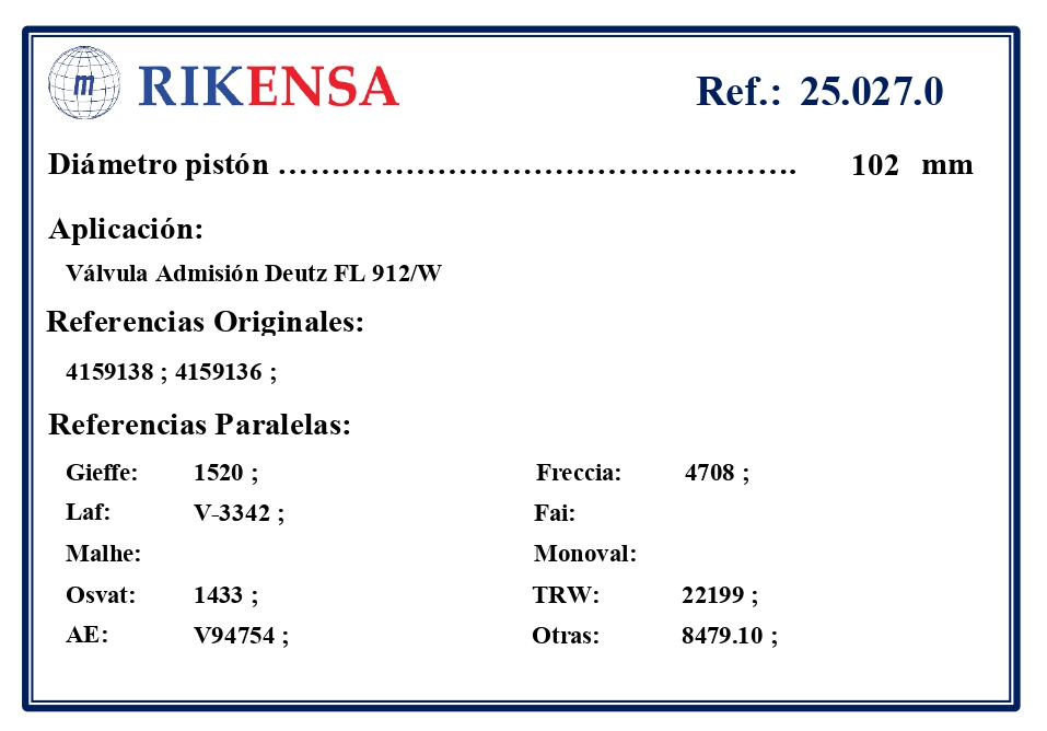 EQUIVALENCIAS ORIGINALES Y PARALELAS VALVULAS