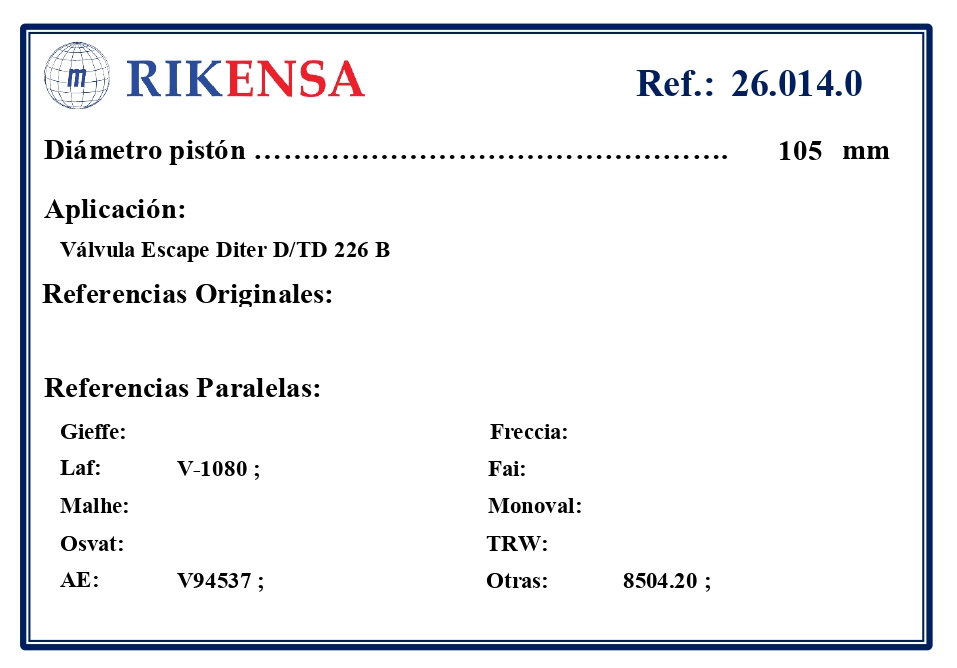 EQUIVALENCIAS ORIGINALES Y PARALELAS VALVULAS