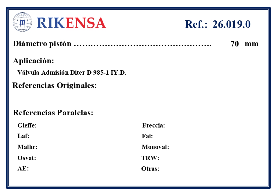 EQUIVALENCIAS ORIGINALES Y PARALELAS VALVULAS