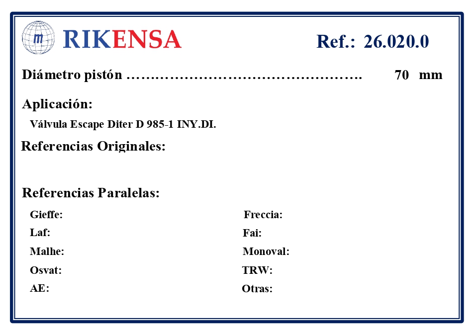 EQUIVALENCIAS ORIGINALES Y PARALELAS VALVULAS