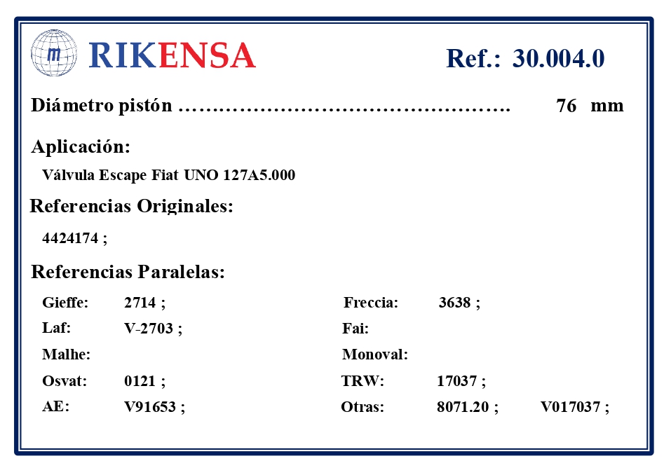 EQUIVALENCIAS ORIGINALES Y PARALELAS VALVULAS