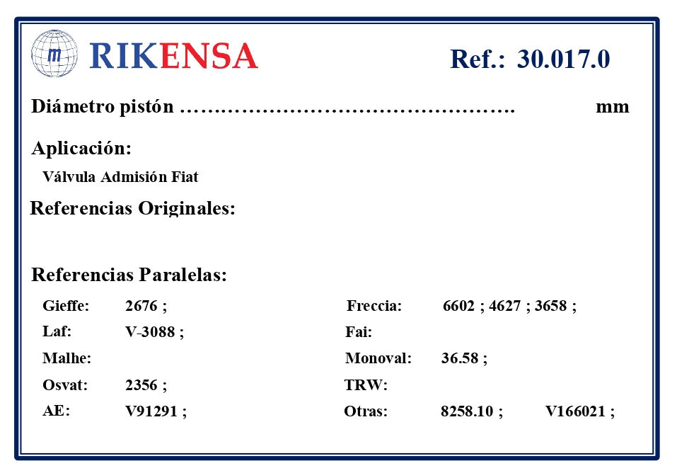 EQUIVALENCIAS ORIGINALES Y PARALELAS VALVULAS