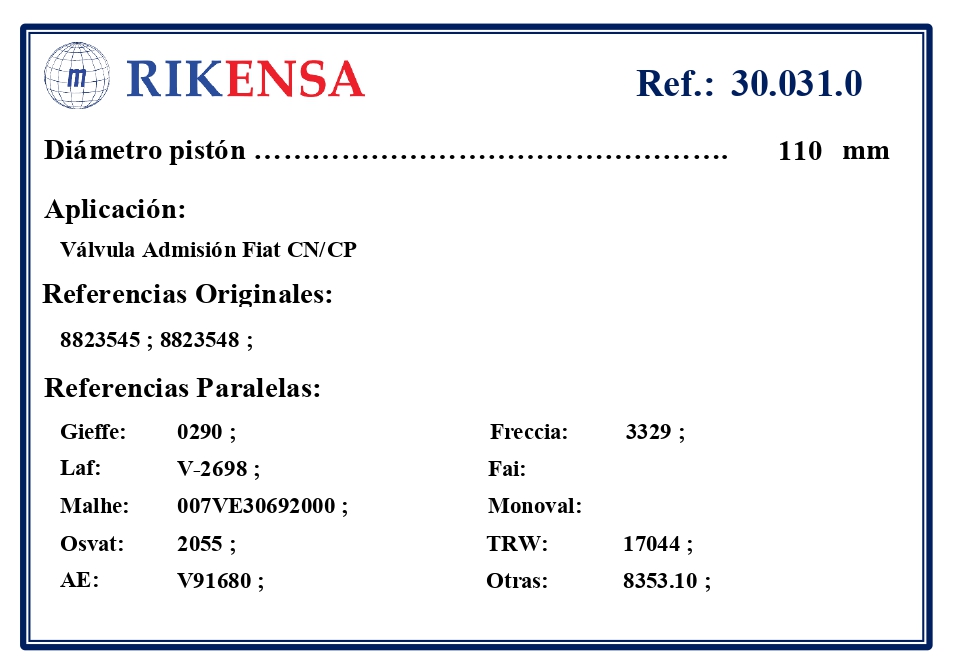 EQUIVALENCIAS ORIGINALES Y PARALELAS VALVULAS