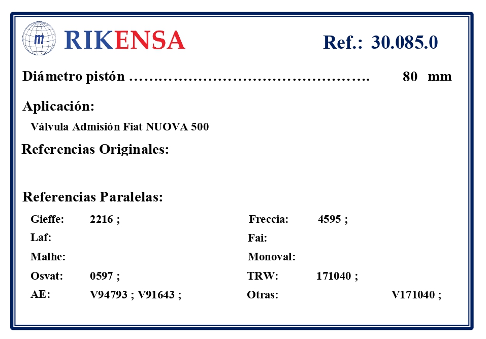 EQUIVALENCIAS ORIGINALES Y PARALELAS VALVULAS