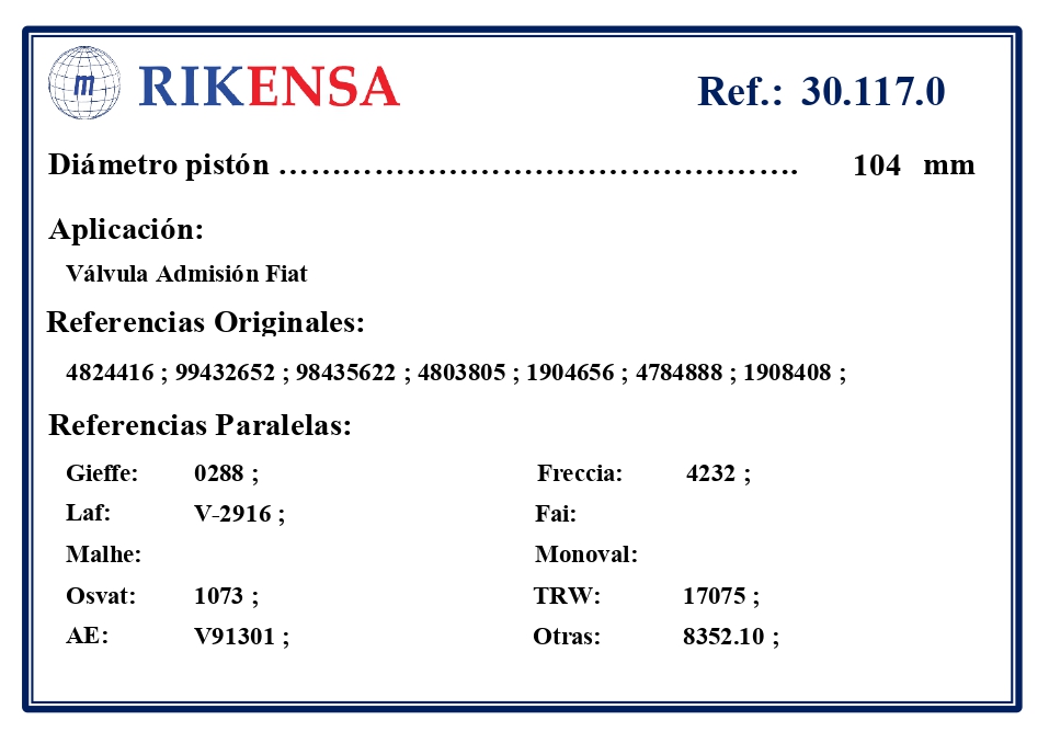 EQUIVALENCIAS ORIGINALES Y PARALELAS VALVULAS