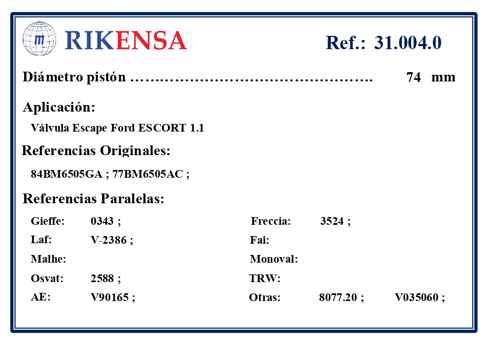 EQUIVALENCIAS ORIGINALES Y PARALELAS VALVULAS