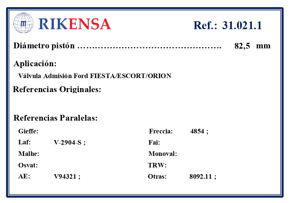 EQUIVALENCIAS ORIGINALES Y PARALELAS VALVULAS