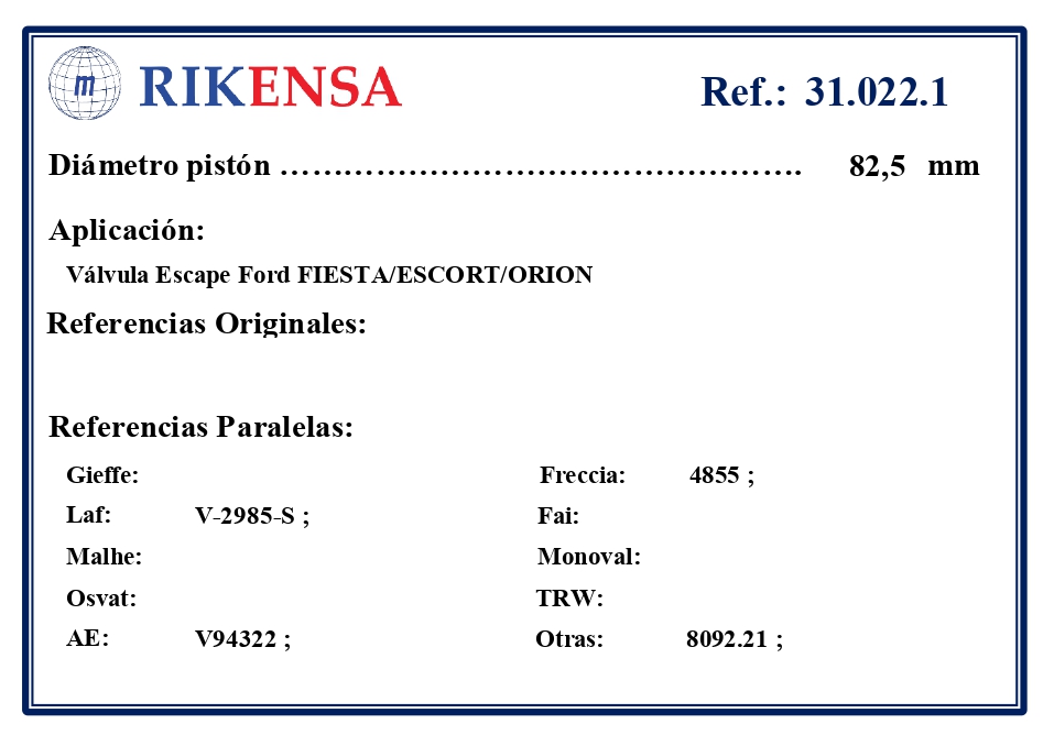 EQUIVALENCIAS ORIGINALES Y PARALELAS VALVULAS