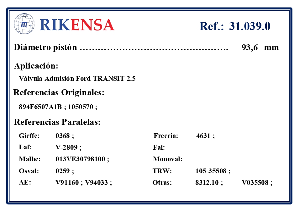 EQUIVALENCIAS ORIGINALES Y PARALELAS VALVULAS