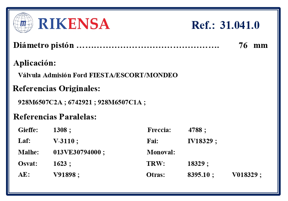 EQUIVALENCIAS ORIGINALES Y PARALELAS VALVULAS