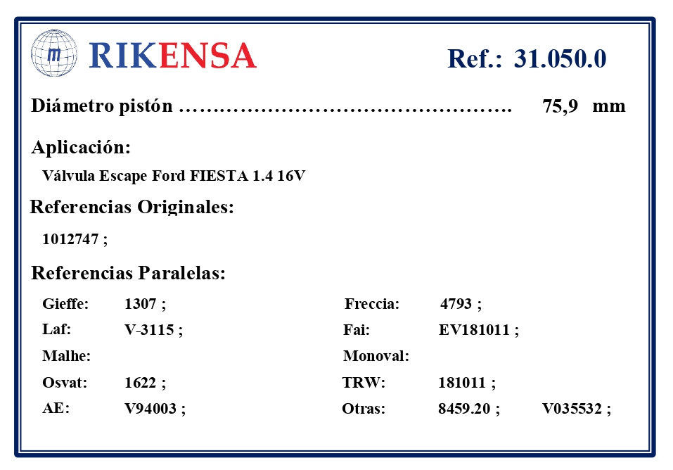 EQUIVALENCIAS ORIGINALES Y PARALELAS VALVULAS