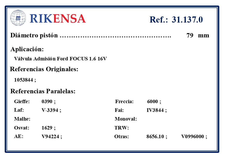 EQUIVALENCIAS ORIGINALES Y PARALELAS VALVULAS