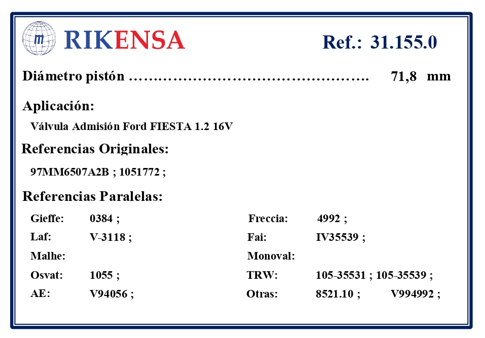EQUIVALENCIAS ORIGINALES Y PARALELAS VALVULAS